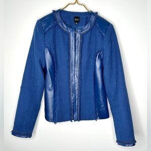 Saks Fifth Avenue Black Label Blue Unique Weave Leather Trim Jacket Womens Small